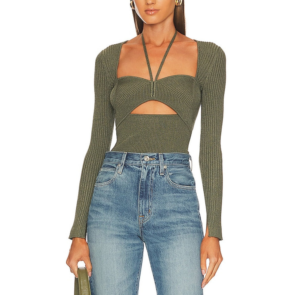 Simkhai 'Alexia' Green Rayon Marled Halter Tie Top Size M