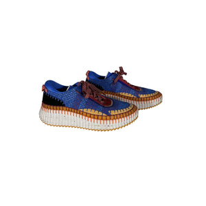 Chloé 'Nama' Blue Polyester Mixed Media Platform Sneakers Size 10