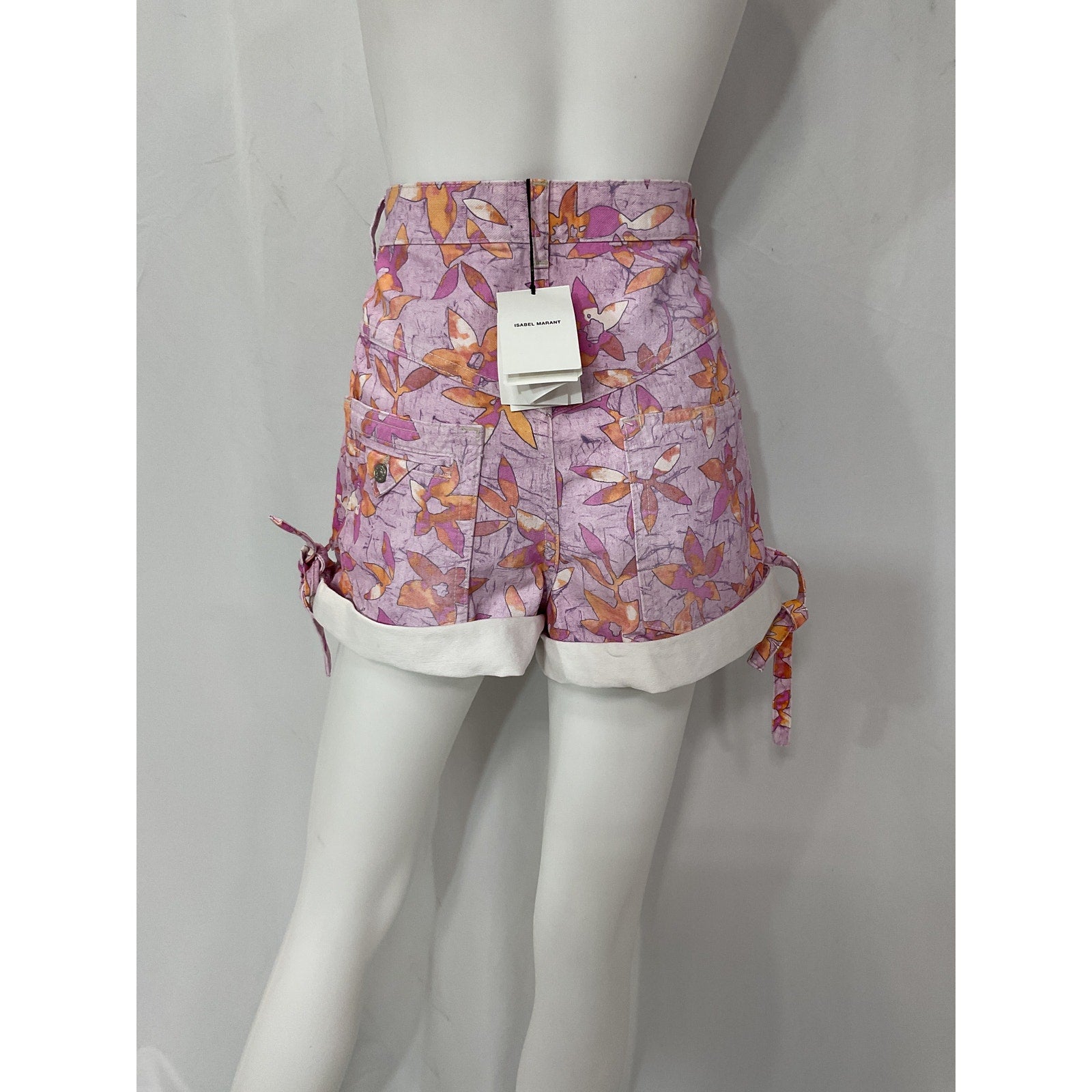 Isabel Marant 'Naesqui' Pink Floral Tie-Hem Denim Shorts Size 6 - NWT