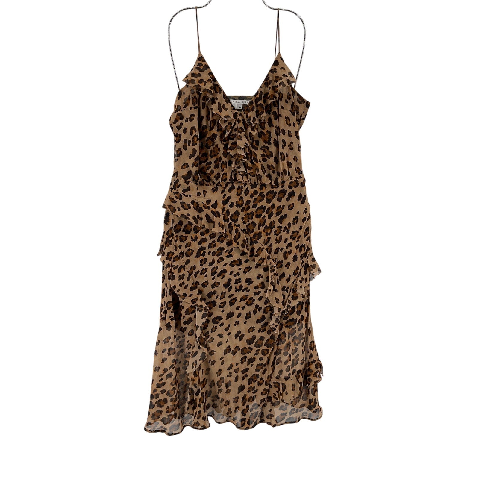 Veronica Beard 'Avenel' Brown Silk Leopard Print Ruffle Slip Dress Size 4