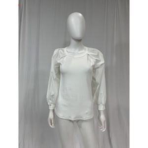 Veronica Beard 'Gibson' White Pleat-Sleeve Top Size S
