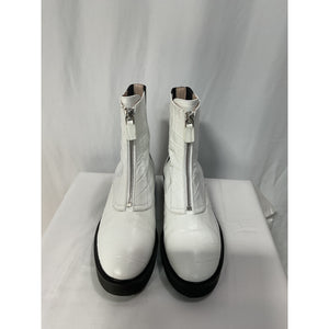 Stuart Weitzman 'Lodge' White Zip Croc-Embossed Leather Boot Size 7