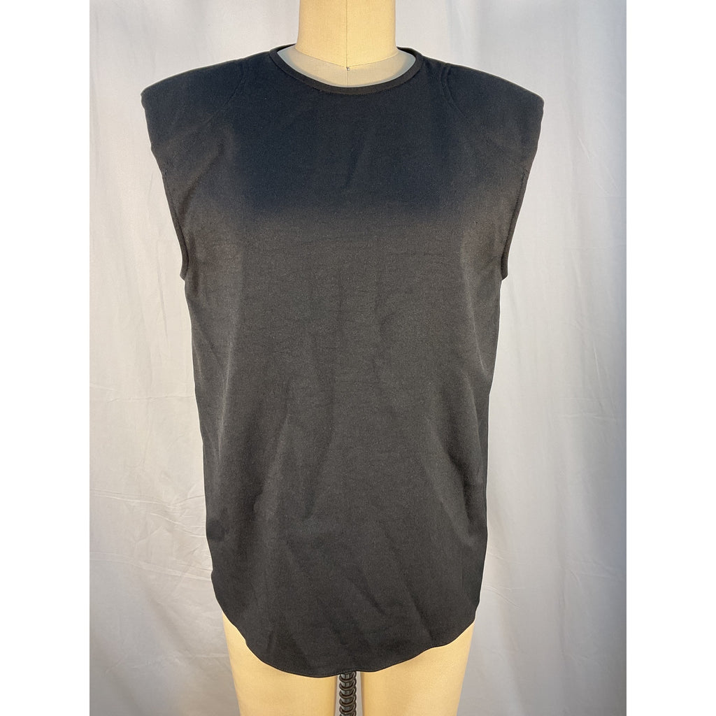 Tibi 'Chalky' Black Polyester  Drape Padded Shoulder Sleeveless Top Size M