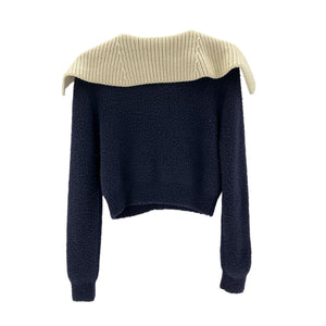 Self Portrait Soft Blue Contrast Collar Size S Wool Blend Sweater