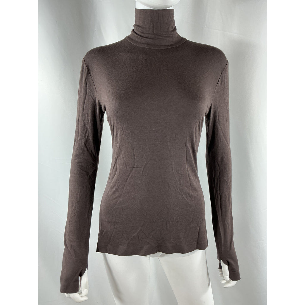 Norma Kamali Slim Fit Brown Viscose Long Sleeve Turtle Top Size S