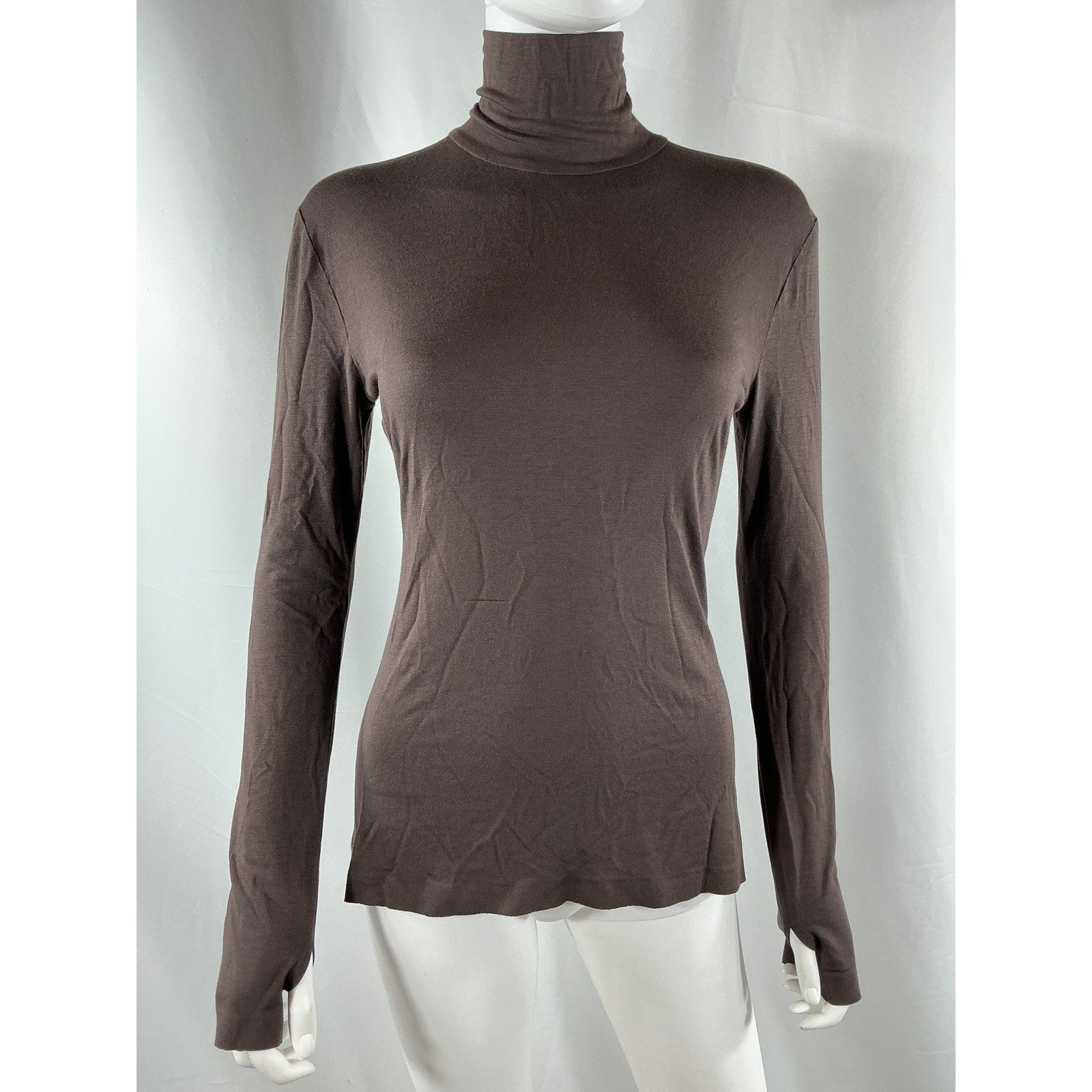 Norma Kamali Slim Fit Brown Viscose Long Sleeve Turtle Top Size S