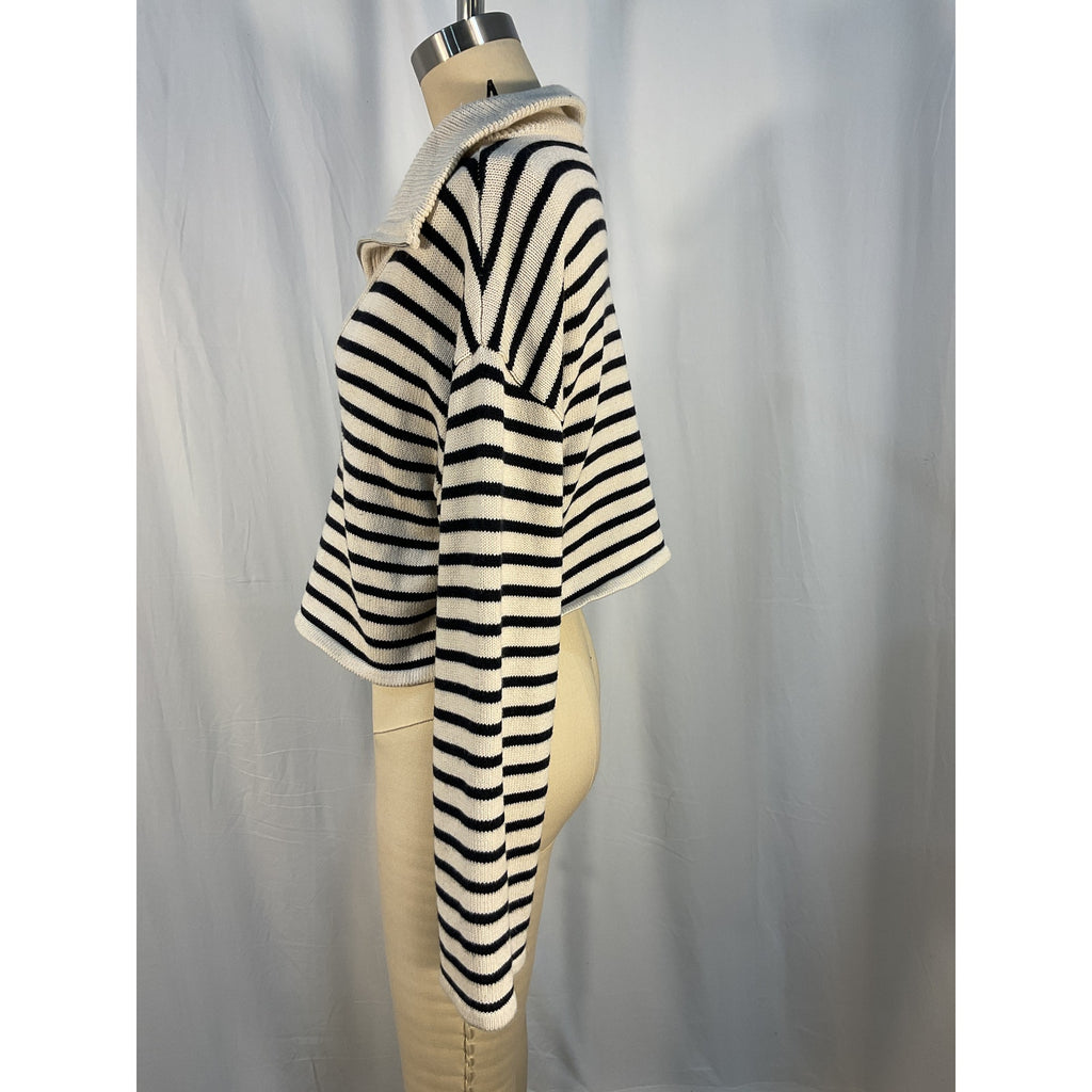 L'Academie 'Laila' White Striped Half Zip Sweater Size XS
