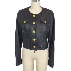 Loveshackfancy Leather Black Xander Jacket Size 6 NWT