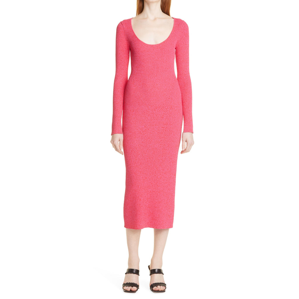 Ganni 'M�lange' Pink Knit Long Sleeve Midi Dress Size M