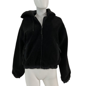 Bandier Plush Black Hi Pile Fleece Hooded Jacket Size M NWT