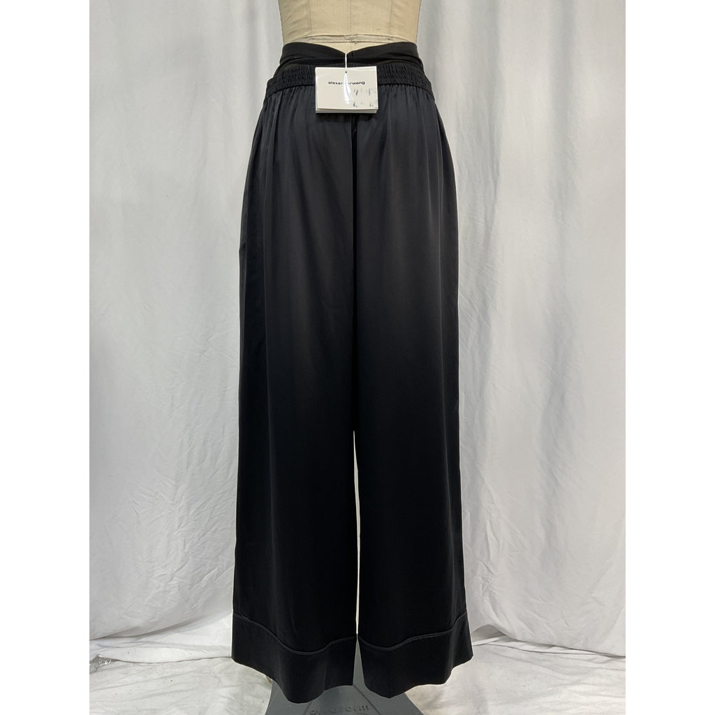 Alexander Wang Black Silk Mesh-Paneled Charmeuse Wide-Leg Pants Size M - NWT