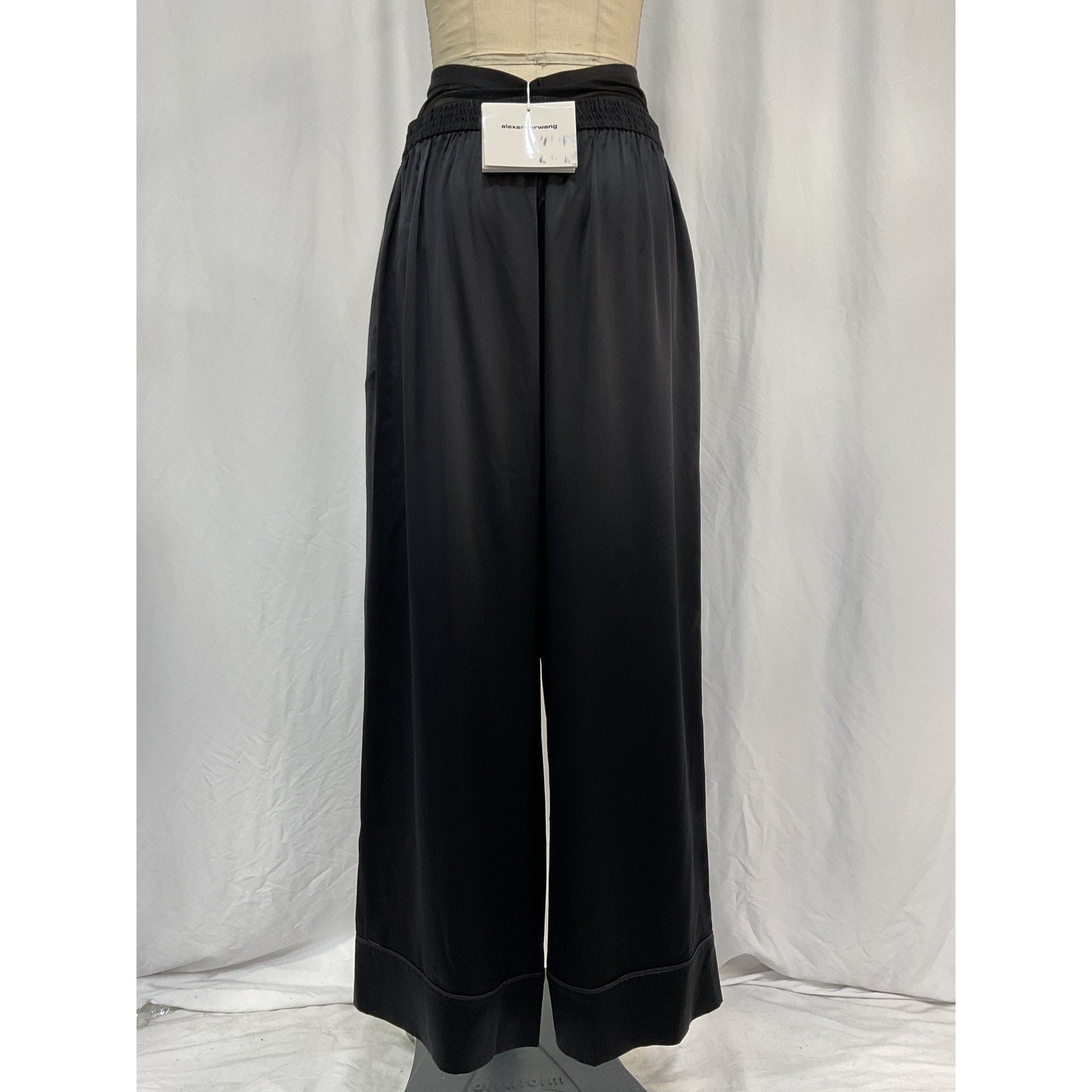 Alexander Wang Black Silk Mesh-Paneled Charmeuse Wide-Leg Pants Size M - NWT