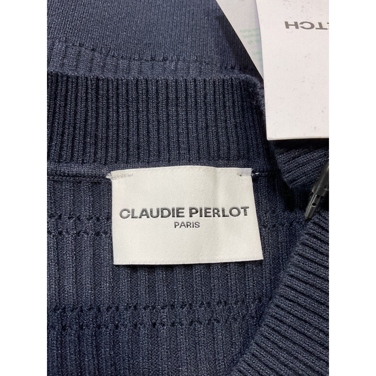Claudie Pierlot Navy Fine-Knit Gold Bow Detail Long Sleeve Sweater Size M