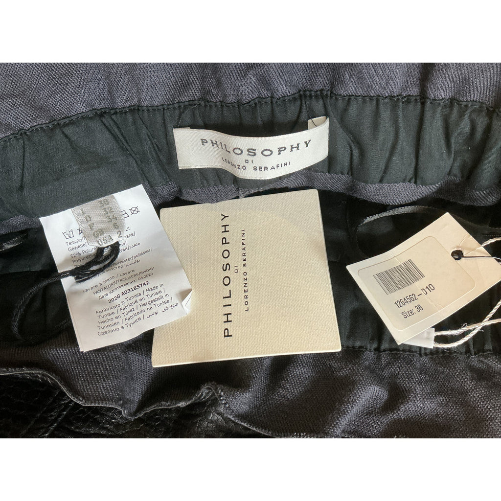 Philosophy Di Lorenzo Serafini Black Faux Textured-Leather Tapered Pants Size 2 - NWT