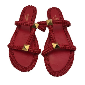 Valentino Woven Red Roman Stud Sandals Size 38.5 EU / 8.5 US