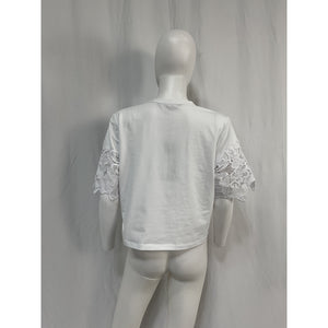 Veronica Beard 'Carnaby' White Cotton Lace Inset Tee Size M
