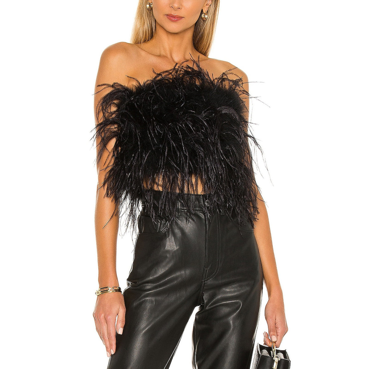 Lamarque Feathered Black Zaina Crop Top Size XS