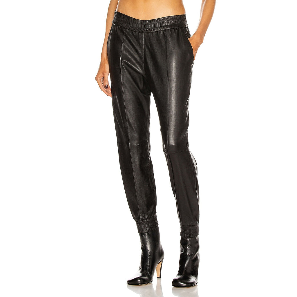 Sprwmn Slim Fit Black Leather Cuffed Jogger Size XS - NWT