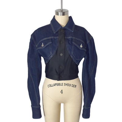 Mugler Cropped Blue Bi Material Corset Jacket Size 36 EU / US 4 NWT