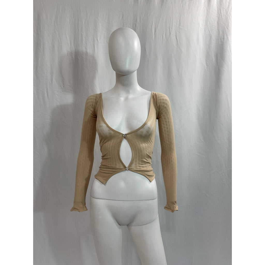 Poster Girl 'Livia' Tan Cut Out Crystal Hearts Top Size OS