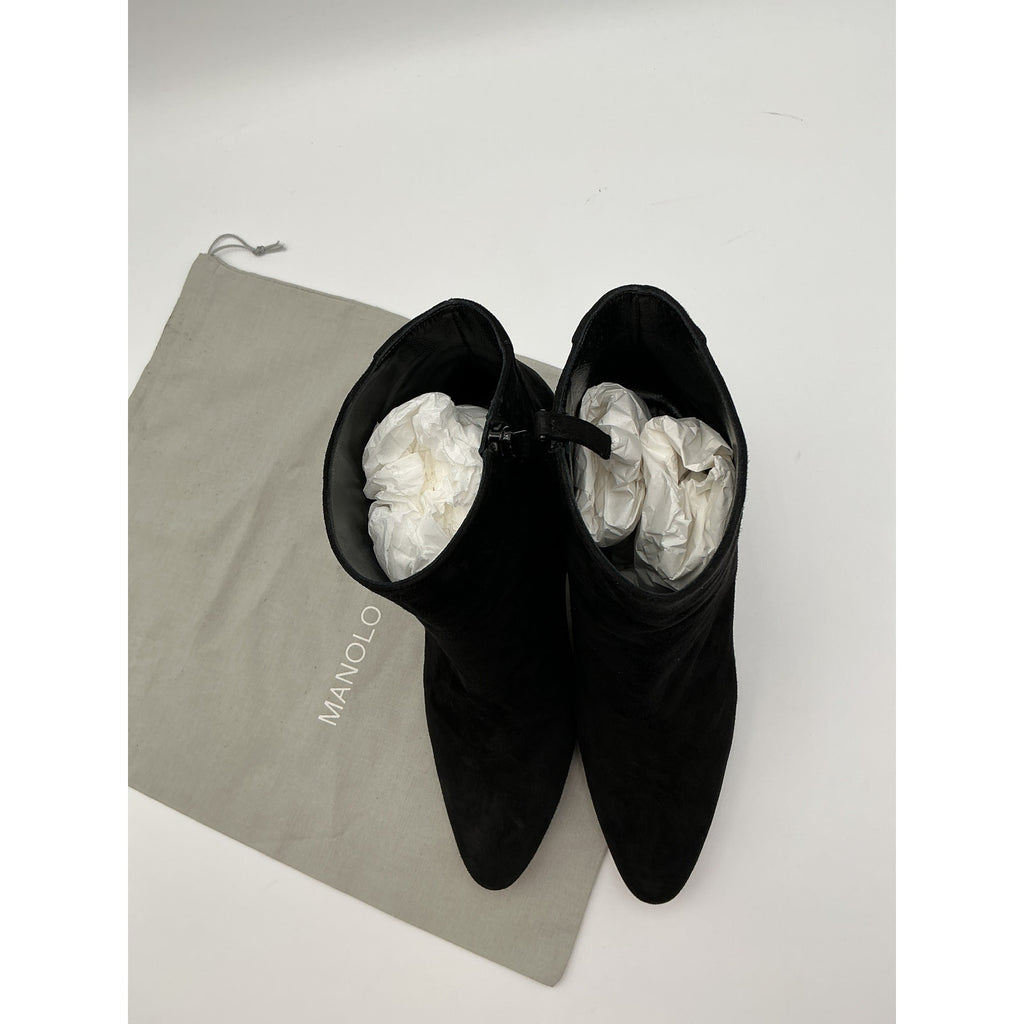 Manolo Blahnik 'Rosie' Black Leather Ankle Booties Size 11