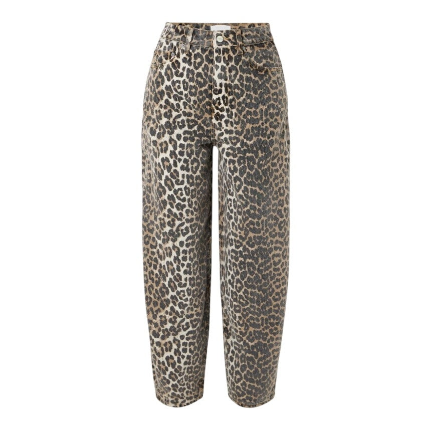 Ganni Chic Multicolor Leopard Print High Rise Tapered Denim Jeans Size 24