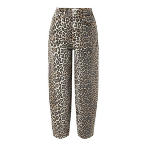 Ganni Chic Multicolor Leopard Print High Rise Tapered Denim Jeans Size 24