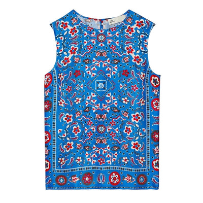 Tory Burch Silk Cobalt Blue Pisces Dream Shell Top Size 2