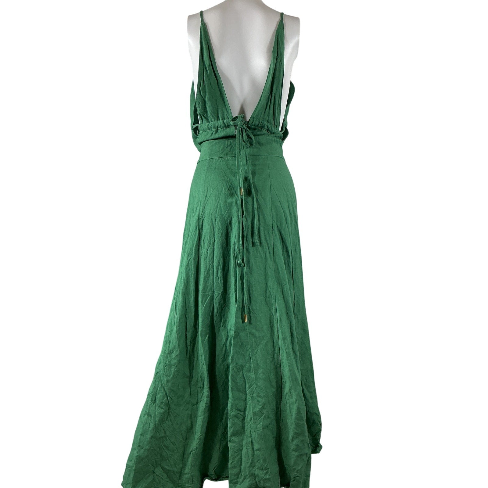 Cult Gaia 'Margot' Green Linen Plunging Linen Maxi Dress Size S