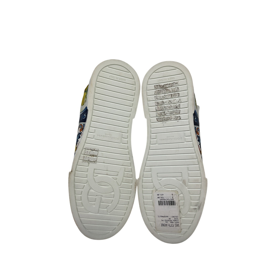 Dolce & Gabbana 'Portofino' Yellow Leather Lemon-Print Low-Top Sneakers Size 6