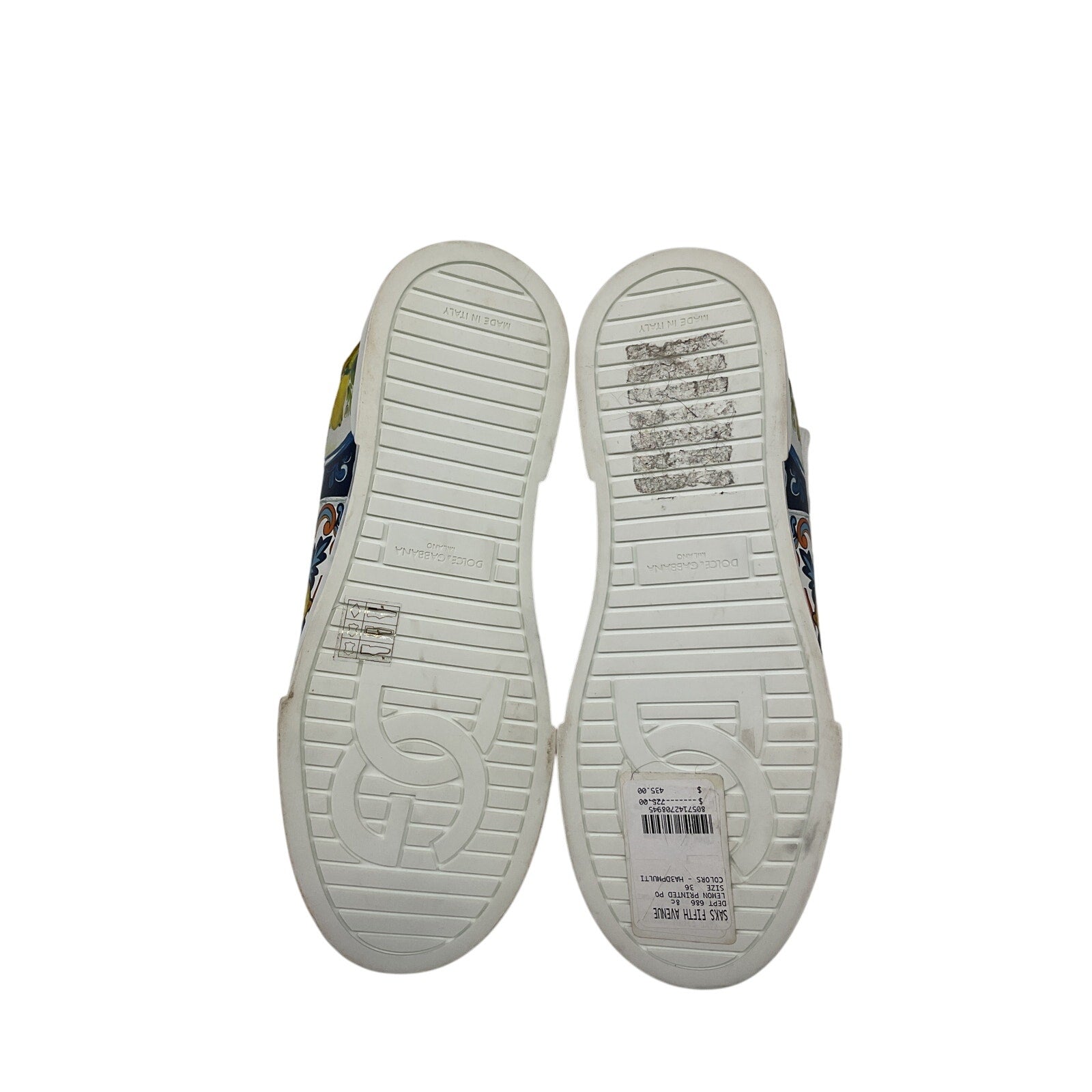 Dolce & Gabbana 'Portofino' Yellow Leather Lemon-Print Low-Top Sneakers Size 6