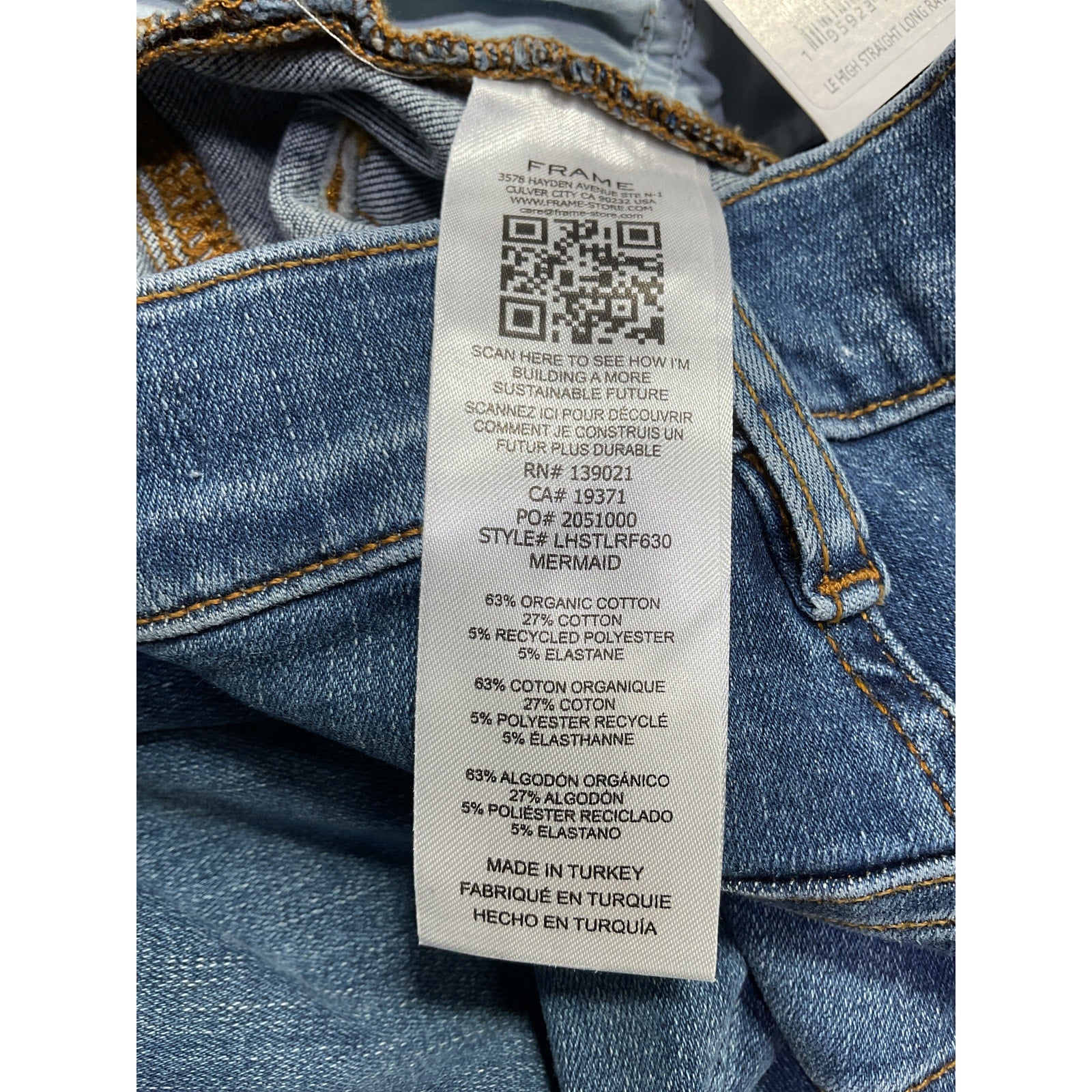Frame 'Le' Blue High Straight Long Raw Fray Denim Jean Size 25 - NWT