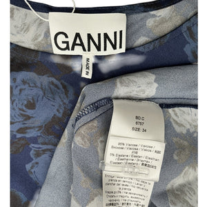 Ganni Satin Blue Rose Dress Size 34 EU / US 2