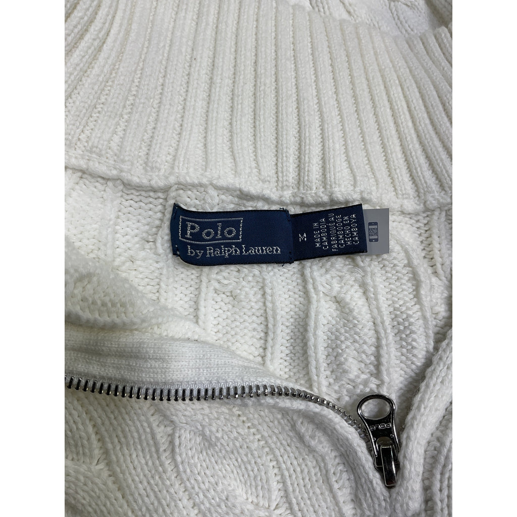 Polo Ralph Lauren White Cotton Cable-Knit Quarter-Zip Sweater Size M