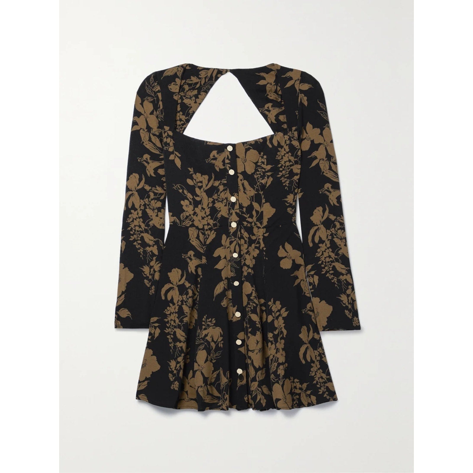 Reformation 'Indira' Black Cutout Floral-Print Crepe Mini Dress Size 2