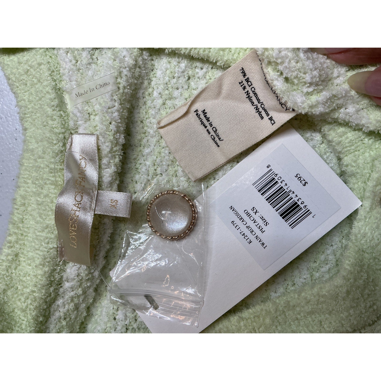 Loveshackfancy 'Twain' Green Cotton Crop Cardigan Size XS - NWT