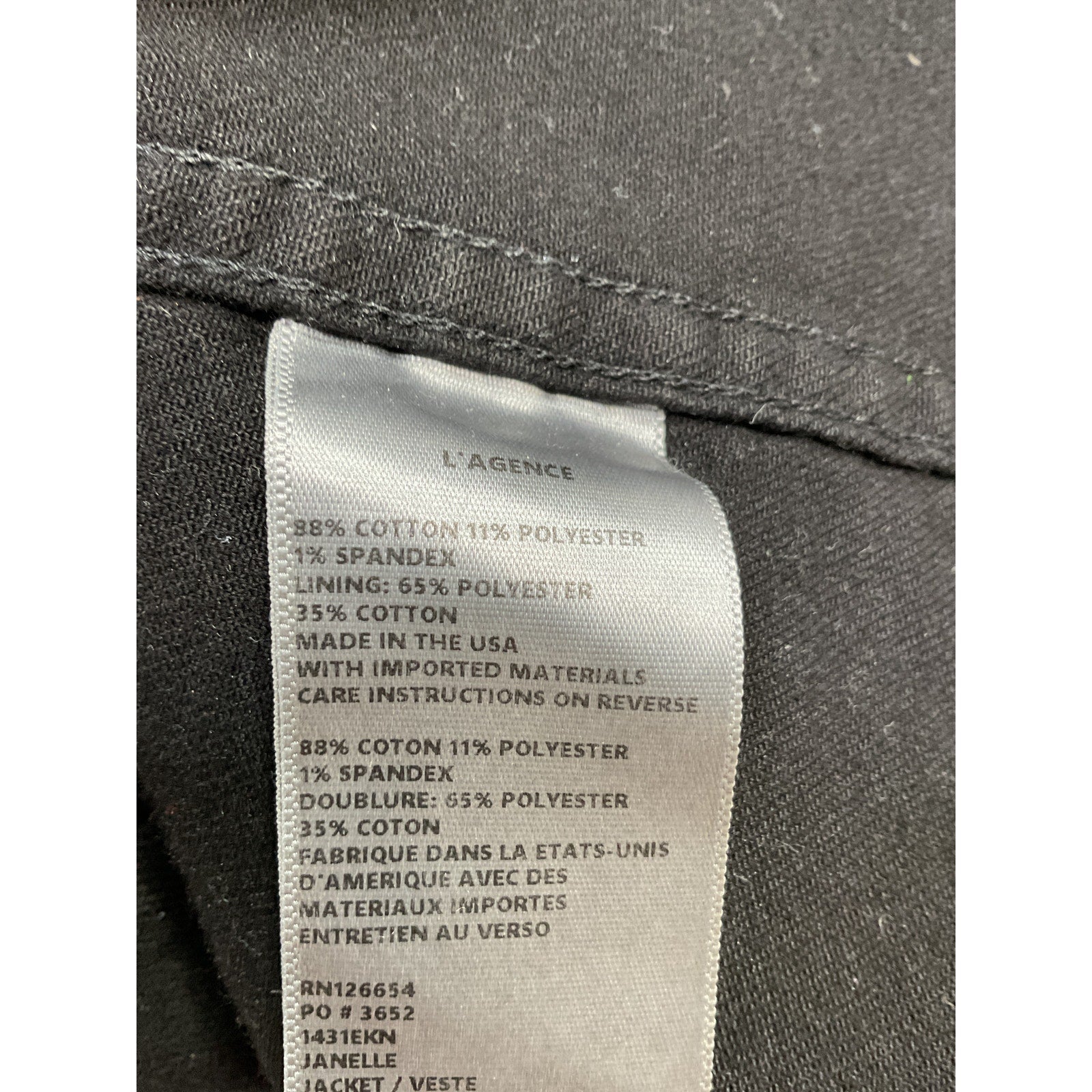 L'Agence 'Janelle' Black Cotton Slim-Fit Raw-Hem Denim Jacket Size L