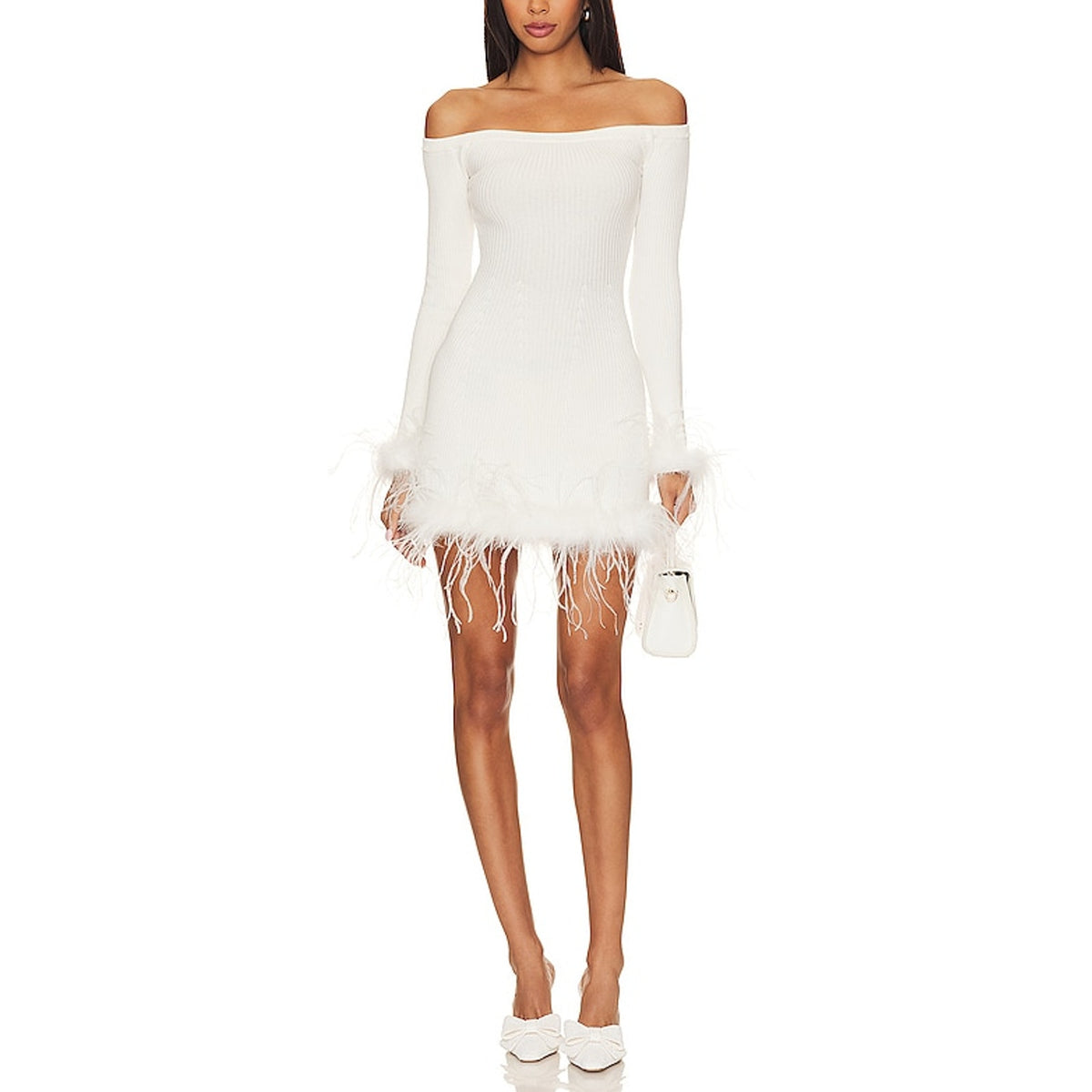 Lovers And Friends Feathered White Ellerie Mini Dress Size S NWT