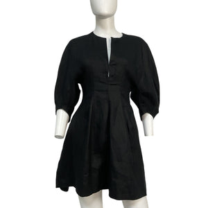 Faithfull The Brand Puff Sleeve Black Soleil Mini Dress Size S