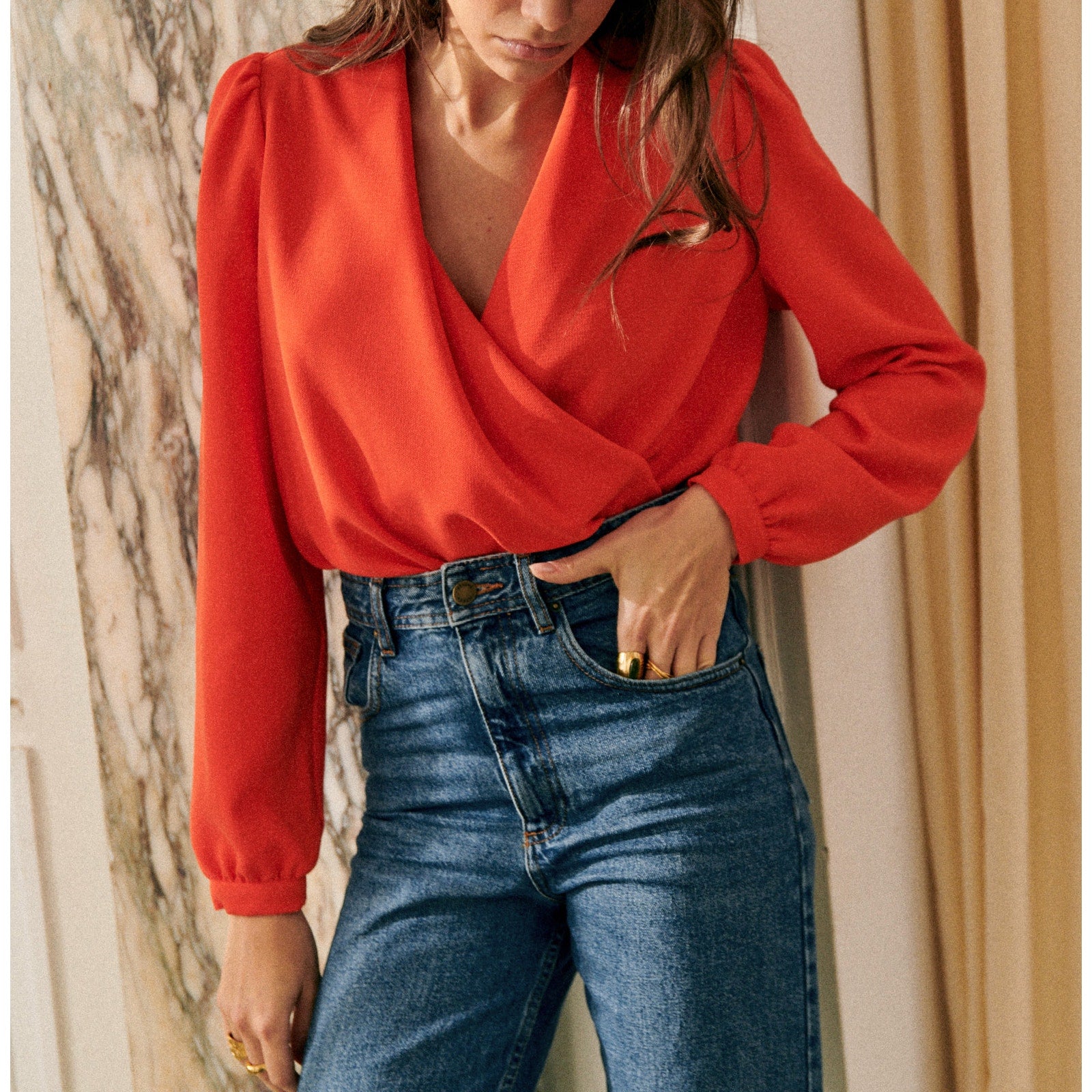 S�zane 'Ab�lia' Orange Polyester Blouse Size 38