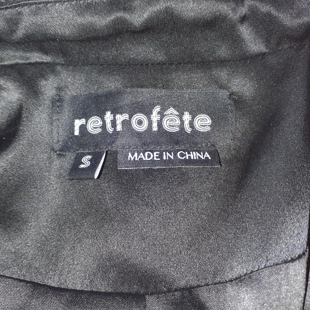 Retrofete 'Ivy' Black Crystal Embellished Houndstooth Satin Blazer Size S