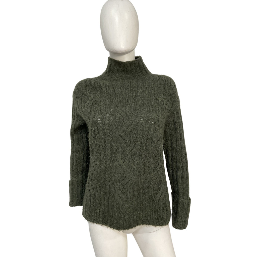 Vince 'Mirrored' Green Alpaca Cable Turtleneck Sweater Size XS