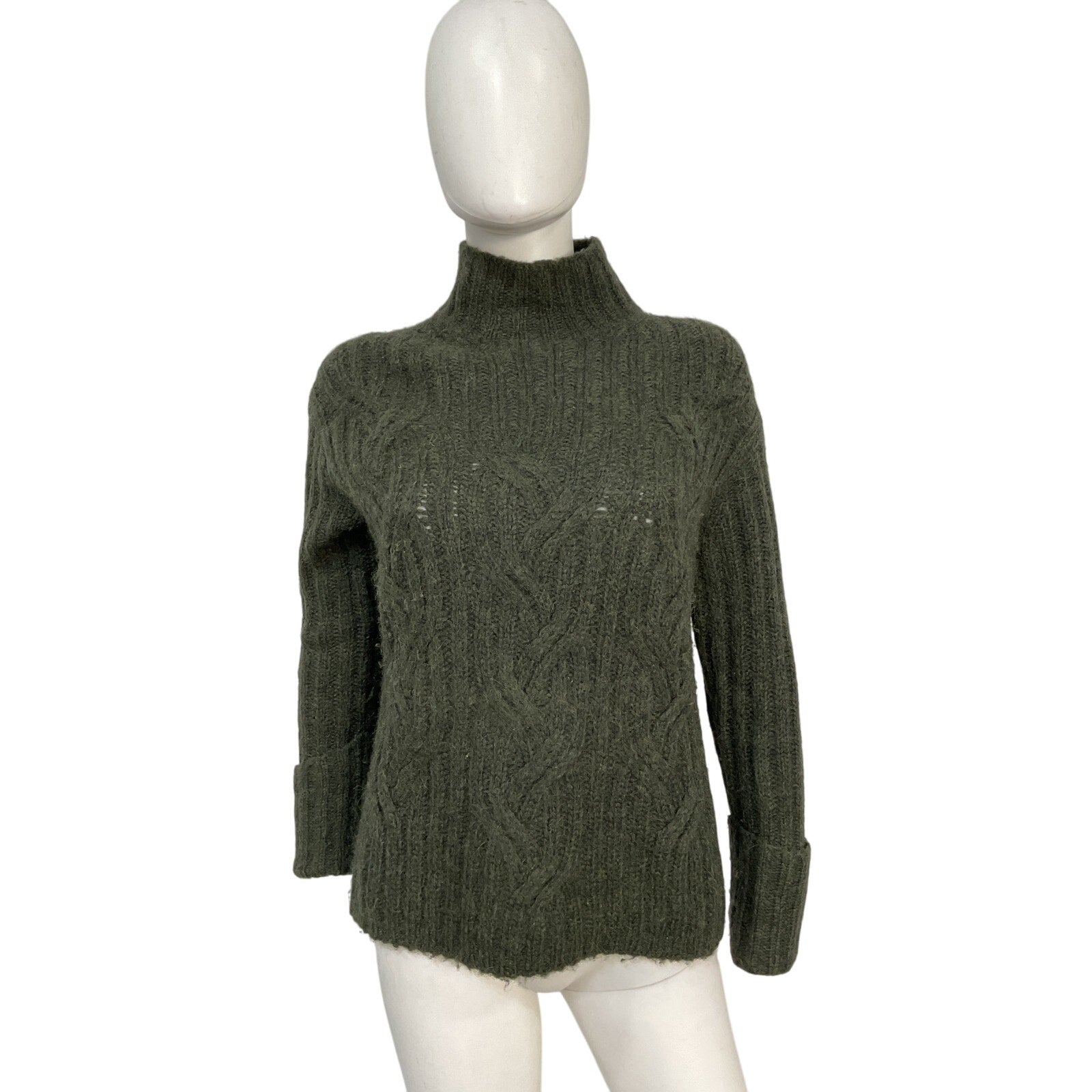 Vince 'Mirrored' Green Alpaca Cable Turtleneck Sweater Size XS