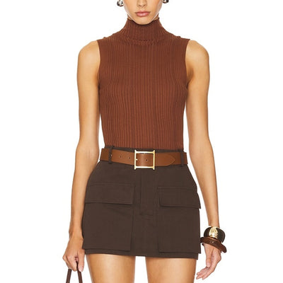 House Of Harlow 1960 Ribbed Brown Katerina Turtleneck Top Size S