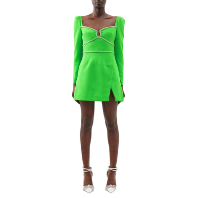 Self-Portrait Glam Bright Green Crystal Embellished Crepe Mini Dress Size 4 US / 8 UK Dress