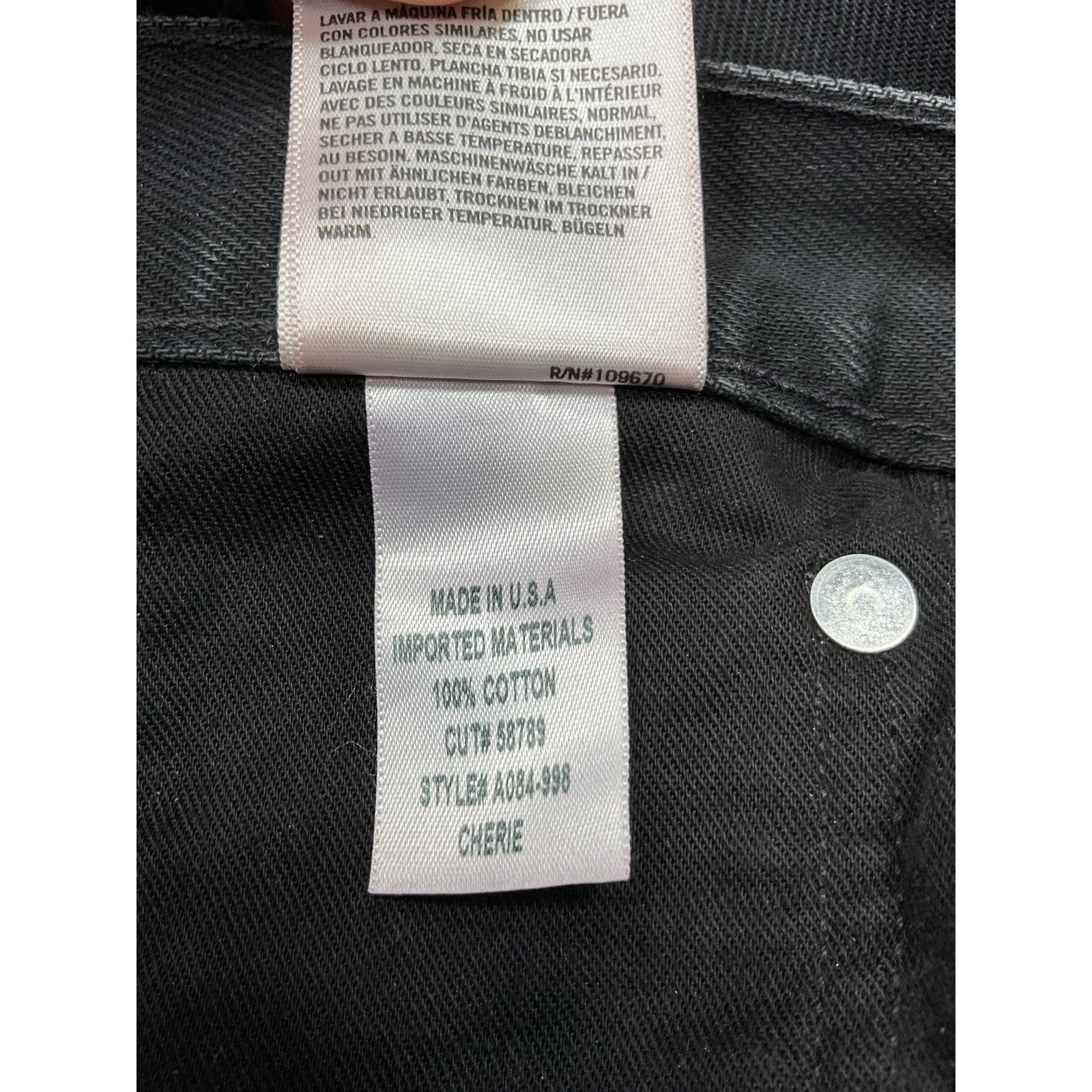Agolde 'Cherie' Black Cotton High Rise Straight Denim Jean Size 29