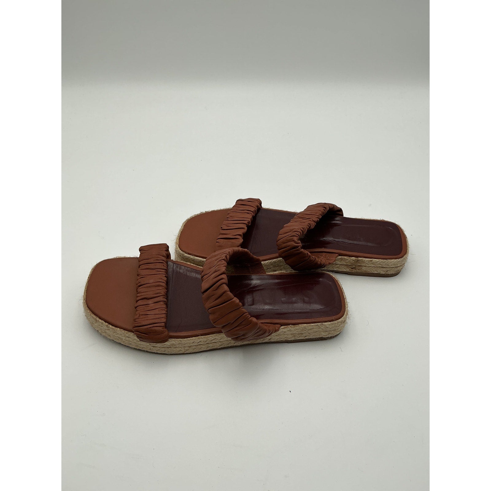 Staud 'Maya' Brown Espadrille-Trimmed Leather Sandals Size 9