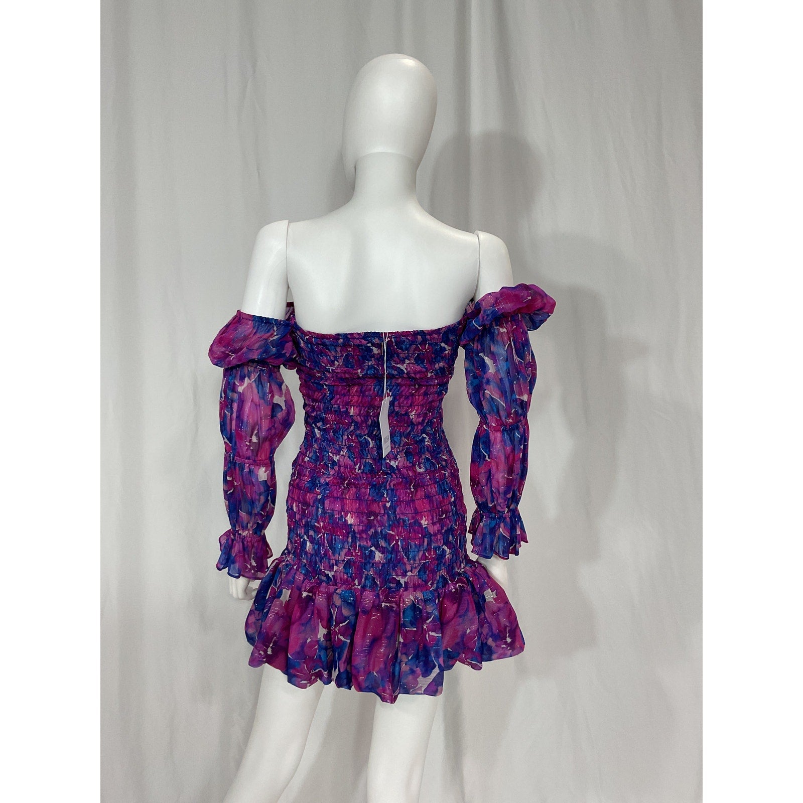 Misa Los Angeles 'Noura' Purple Voile Off Shoulder Mini Dress Size XS