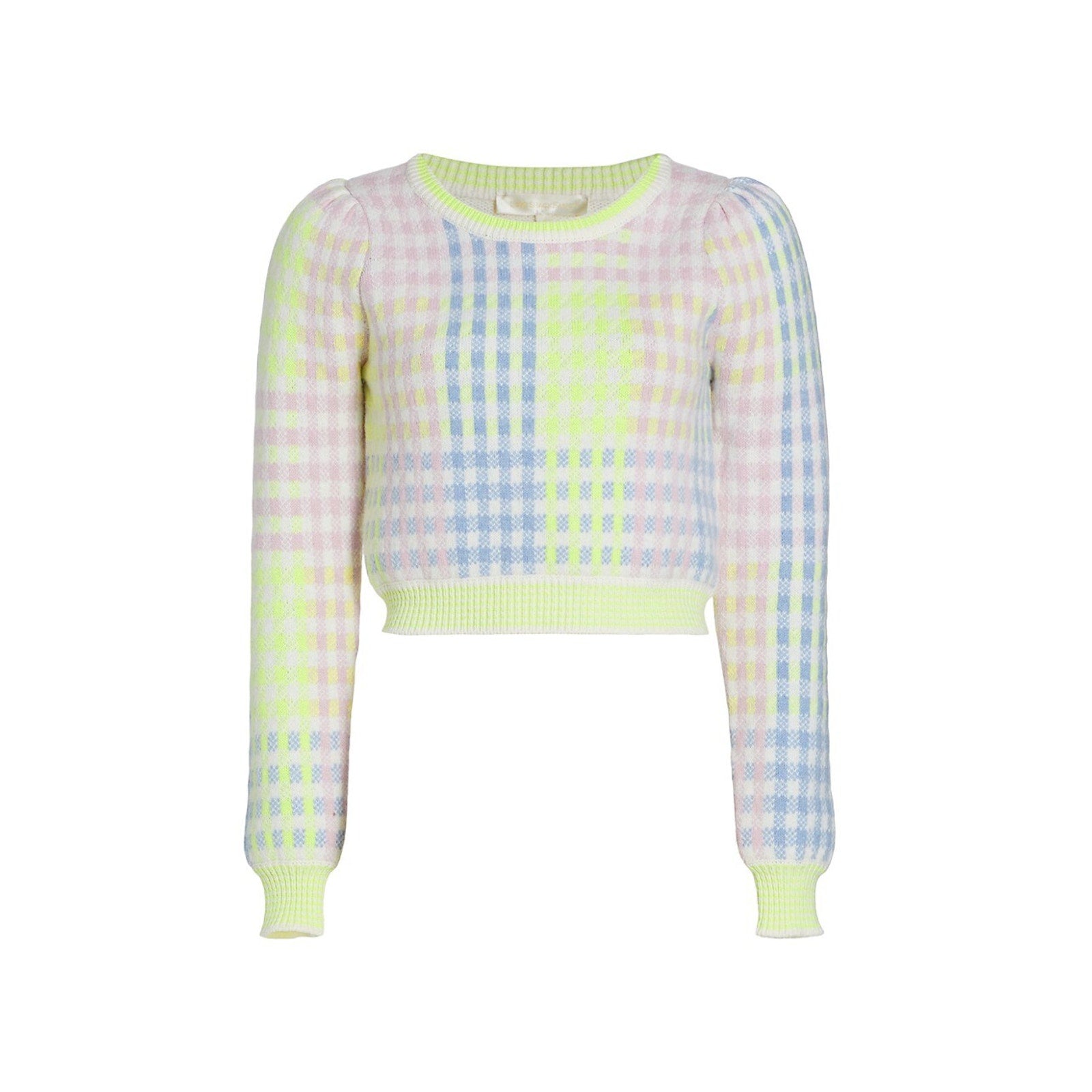 Loveshackfancy 'Dolana' Green Nylon Check Crop Pullover Sweater Size XS