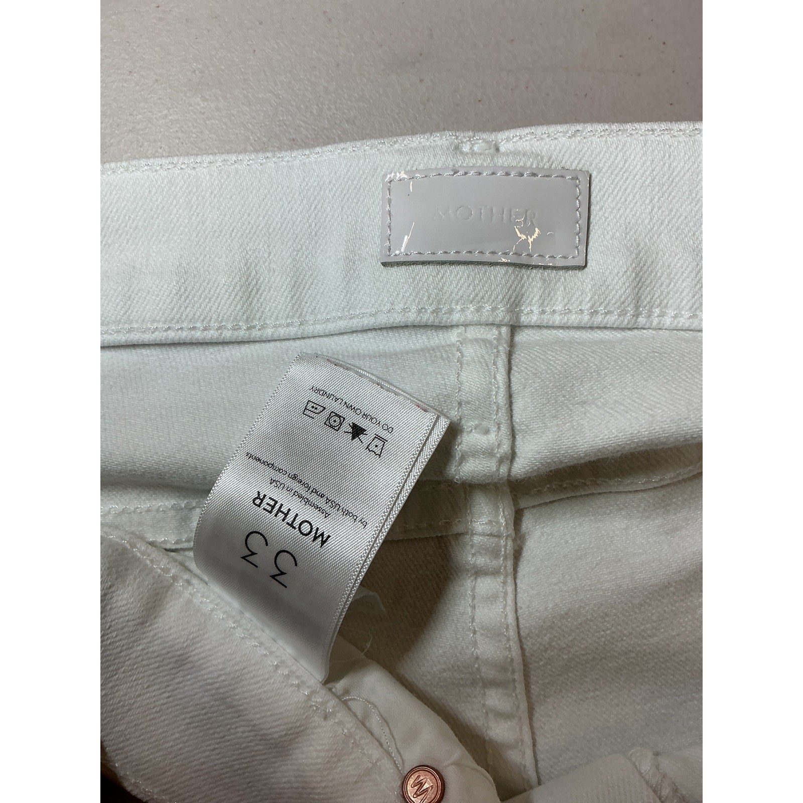 Mother White Cotton High Waist Fray Hem Flare Jeans Size 33